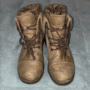 Cliffs by White Mountain Tan Faux Suede Lace-Up Ankle Boots